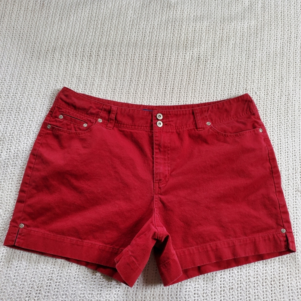 Y2k High Sierra Womens Plus Size 16 100% Cotton Pocket Zip Shorts Red High Waist